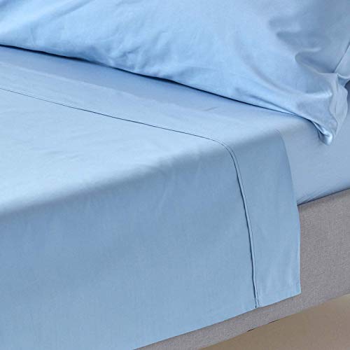 HOMESCAPES Perkal Bettlaken ohne Gummizug blau 230x255 cm, Baumwoll-Betttuch ohne Spannrand, Haustuch ägyptische Baumwolle von Homescapes