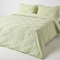 HOMESCAPES Perkal Bettwäsche 135 x 200 cm grün aus 100% Baumwolle, getuftet mit Diamant-Muster - Salbei von HOMESCAPES