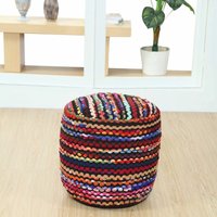 HOMESCAPES Pouf Folk schwarz-bunt gestreift – Runder Hocker, 40x45 cm von HOMESCAPES
