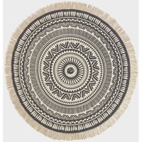Homescapes - Runder Boho-Teppich schwarz-weiß mit Fransen 145 cm Homescapes - Runder Boho-Teppich schwarz-weiß mit Fransen 145 cm von HOMESCAPES