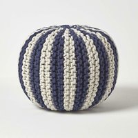 Runder Pouf, dunkelblau-weiß, 35 x 40 cm - Dunkelblau-Weiß - Homescapes von HOMESCAPES