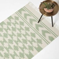 Handgewebter Baumwollteppich Turin - creme-grün gemustert, 90 x 150 cm - Grün-Natur - Homescapes von HOMESCAPES