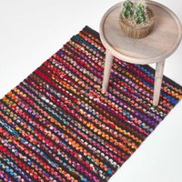 Homescapes - Flickenteppich Folk 66x200 cm – handgewebter Teppichläufer bunt gestreift von HOMESCAPES
