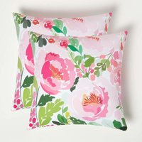 Homescapes - Gartenkissen Blumen rosa-grün – 2er-Set Outdoor Kissen 45 x 45 cm von HOMESCAPES