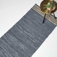 Homescapes - Leder Teppichläufer grau mit Streifen, 66 x 200 cm – Teppich aus Recycling-Leder von HOMESCAPES