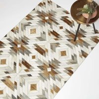 Homescapes - Patchwork Lederteppich 90 x 150 cm creme-grau-braun - Fellteppich Ethno-Muster von HOMESCAPES
