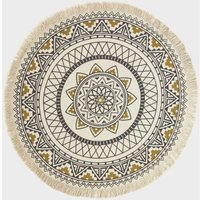 Homescapes - Runder Boho-Teppich schwarz-weiß und gold mit Fransen 145 cm von HOMESCAPES