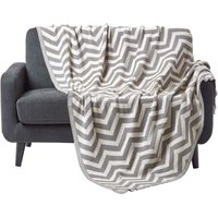 Homescapes - Tagesdecke mit Chevron-Muster, 100% Baumwolle, grau, 150 x 200 cm von HOMESCAPES