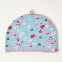 Homescapes - Teekannenwärmer Vögel und Blumen Design Tea Cosy - Blau von HOMESCAPES