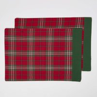 Homescapes - Tischset aus 100% Baumwolle, 2er-Set, rot kariert von HOMESCAPES