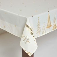 Homescapes - Weihnachtstischdecke creme-gold mit Tannenbaum-Design, 132 x 178 cm - Creme-Gold von HOMESCAPES