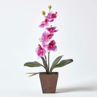 Kunstblumen Orchidee rosa in rustikaler brauner Topf, 48 cm hoch - Rosa - 48 cm - Homescapes von HOMESCAPES