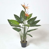 Homescapes - Kunstpflanze Strelitzia Reginae, Paradiesvogelblume mit Blüten, 120 cm - Orange, Lila und Grün von HOMESCAPES