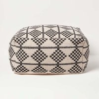Pouf Adana mit Rautenmuster 55x30 cm – Sitzsack-Hocker creme-schwarz - Homescapes von HOMESCAPES