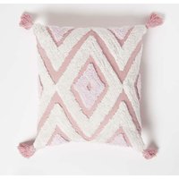 Homescapes - Rosa Tufted Kissen 45 x 45 cm - Boho Kissen mit Quasten, geometrisch - Rosa von HOMESCAPES