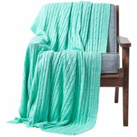 Homescapes - Throw - Cable Knit - Pastel Green - 130cm x 170cm (51 x 67) (SF1596A) - Lindgrün von HOMESCAPES
