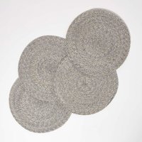 Homescapes - Tischset silber im 4er-Set, 40 cm – 4x Platzset rund geflochten von HOMESCAPES