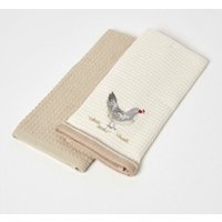 Homescapes - Waffelpiqué-Geschirrtücher mit Huhn-Motiv im 2er Set, 40 x 60 cm Homescapes - Waffelpiqué-Geschirrtücher mit Huhn-Motiv im 2er Set, 40 x 60 cm von HOMESCAPES