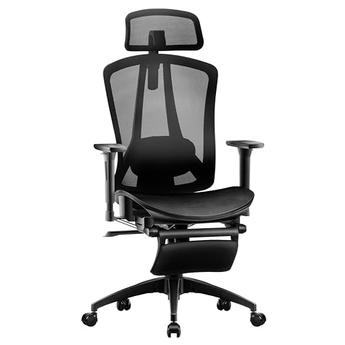 HOMESTOOL Bürostuhl Ergonomisch Schreibtischstuhl mit 2-Achse Verstellbare Lordosenstütze, Chefsessel aus Kohlenstoff Netzgewebe Computerstuhl Rückenlehne Hoch Wasserfallsitz 150kg Belastbarkeit. von HOMESTOOL
