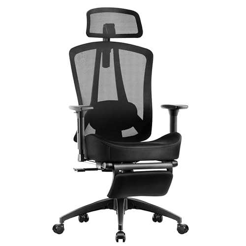 HOMESTOOL Ergonomischer Bürostuhl Schreibtischstuhl mit 2-Achse Verstellbare Lordosenstütze, PC Stuhl aus Kohlenstoff Netzgewebe Bürosessel Höhe Rückenlehne Sitz aus Memory-Schaum 150kg Belastbarkeit. von HOMESTOOL