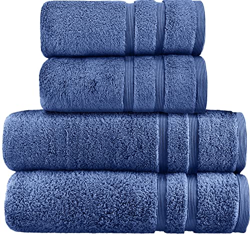 HOMESTORY Premium Handtuch-Set 4-teilig, 100% Baumwolle, Frottee, 550g/m², weich, saugstark und schnelltrocknend, Oeko-Tex 100, Blau, 2X Duschtuch + 2X Handtuch von HOMESTORY