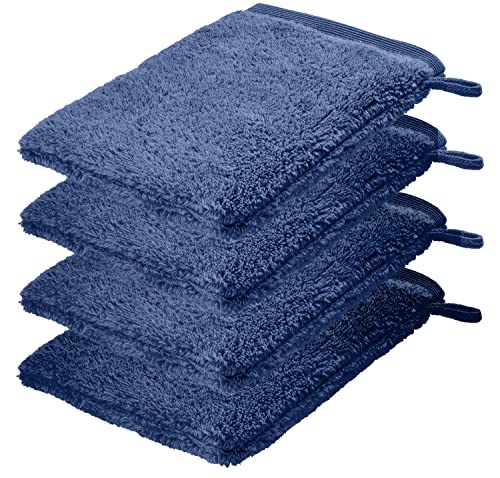 HOMESTORY Premium Handtuch-Set 4-teilig, 100% Baumwolle, Frottee, 550g/m², weich, saugstark und schnelltrocknend, Oeko-Tex 100, Blau, 4X Waschlappen von HOMESTORY