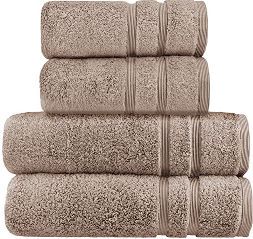 HOMESTORY Premium Handtuch-Set 4-teilig, 100% Baumwolle, Frottee, 550g/m², weich, saugstark und schnelltrocknend, Oeko-Tex 100, Hellbraun, 2X Duschtuch + 2X Handtuch von HOMESTORY