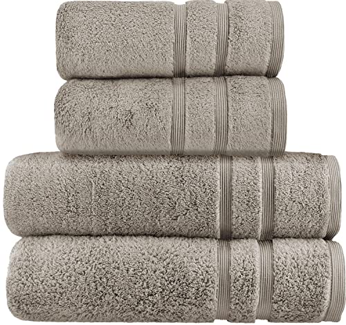 HOMESTORY Premium Handtuch-Set 4-teilig, 100% Baumwolle, Frottee, 550g/m², weich, saugstark und schnelltrocknend, Oeko-Tex 100, Taupe, 2X Duschtuch + 2X Handtuch von HOMESTORY