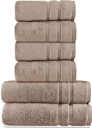 HOMESTORY Premium Handtuch-Set 6-teilig, 100% Baumwolle, Frottee, 550g/m², weich, saugstark und schnelltrocknend, Oeko-Tex 100, Hellbraun, 2X Duschtuch + 4X Handtuch von HOMESTORY