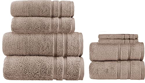 HOMESTORY Premium Handtuch-Set 8-teilig, 100% Baumwolle, Frottee, 550g/m², weich, saugstark und schnelltrocknend, Oeko-Tex 100, Hellbraun, 2X Bade- + 2X Dusch- + 2X Hand- + 2X Gästetuch von HOMESTORY