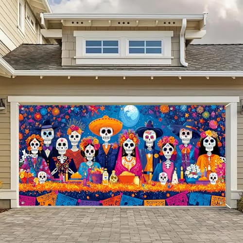 HOMETITUTE Dia de los Muertos Garagentor-Banner mit Zuckerschädel, 4 x 1,8 m, lebhaftes Papel, Picado, Ringelblume, Ofrenda, Fotohintergrund, festliche Party-Dekorationen, für den Innen- und HOMETITUTE Dia de los Muertos Garagentor-Banner mit Zuckerschädel, 4 x 1,8 m, lebhaftes Papel, Picado, Ringelblume, Ofrenda, Fotohintergrund, festliche Party-Dekorationen, für den Innen- und von HOMETITUTE