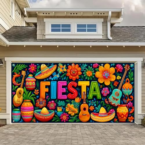 HOMETITUTE Garagentor-Banner für Fiesta, 1,8 x 4 m, bunte Fiesta-Buchstaben, Sombrero-Gitarre, Blumen, Cinco de Mayo, mexikanische Party, Foto-Hintergrund, Dekoration, Innen- und Außenbereich HOMETITUTE Garagentor-Banner für Fiesta, 1,8 x 4 m, bunte Fiesta-Buchstaben, Sombrero-Gitarre, Blumen, Cinco de Mayo, mexikanische Party, Foto-Hintergrund, Dekoration, Innen- und Außenbereich von HOMETITUTE