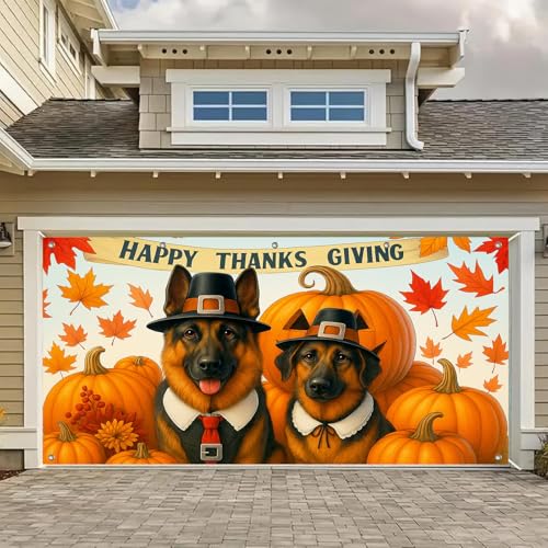 HOMETITUTE Garagentor-Banner für Thanksgiving, 4 x 1,8 m, Deutscher Schäferhund, Kürbis-Thema, Hintergrund, saisonale Herbstdekoration, Türabdeckung, Banner für Außengarage, Wandverkleidung für Party HOMETITUTE Garagentor-Banner für Thanksgiving, 4 x 1,8 m, Deutscher Schäferhund, Kürbis-Thema, Hintergrund, saisonale Herbstdekoration, Türabdeckung, Banner für Außengarage, Wandverkleidung für Party von HOMETITUTE