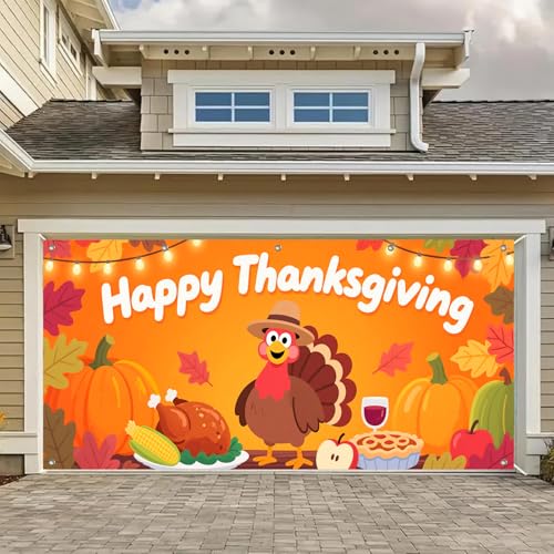 HOMETITUTE Garagentor-Banner für Thanksgiving, 4 x 1,8 m, Happy Thanksgiving Truthahn, Cartoon-Hintergrund, Banner für Außen- und Innenbereich, Herbsttürabdeckung, Garagenwandabdeckung für Party HOMETITUTE Garagentor-Banner für Thanksgiving, 4 x 1,8 m, Happy Thanksgiving Truthahn, Cartoon-Hintergrund, Banner für Außen- und Innenbereich, Herbsttürabdeckung, Garagenwandabdeckung für Party von HOMETITUTE