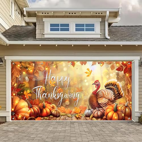 HOMETITUTE Garagentor-Banner für Thanksgiving, Türkei, Kürbis, Herbstblätter, warme Lichter, Familientreffen, Foto-Hintergrund, Dekoration, Innen- und Außenbereich, Party-Dekorationen, 4 x 1,8 m HOMETITUTE Garagentor-Banner für Thanksgiving, Türkei, Kürbis, Herbstblätter, warme Lichter, Familientreffen, Foto-Hintergrund, Dekoration, Innen- und Außenbereich, Party-Dekorationen, 4 x 1,8 m von HOMETITUTE