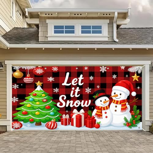 HOMETITUTE Garagentor-Banner für Weihnachten, 4 x 1,8 m, Schneemänner, Weihnachtsbaum, kariert, für draußen, innen, Wintertürabdeckung, Garagenwandabdeckung für Party, Garage, Dekorationen HOMETITUTE Garagentor-Banner für Weihnachten, 4 x 1,8 m, Schneemänner, Weihnachtsbaum, kariert, für draußen, innen, Wintertürabdeckung, Garagenwandabdeckung für Party, Garage, Dekorationen von HOMETITUTE