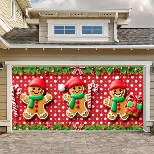 HOMETITUTE Garagentor-Banner für Weihnachten, 4 x 1,8 m, niedlicher Lebkuchenmann, Urlaub, rot, grün, weiß, festlich, Veranda, hängende Kulisse für drinnen und draußen, Winter, saisonale Dekoration HOMETITUTE Garagentor-Banner für Weihnachten, 4 x 1,8 m, niedlicher Lebkuchenmann, Urlaub, rot, grün, weiß, festlich, Veranda, hängende Kulisse für drinnen und draußen, Winter, saisonale Dekoration von HOMETITUTE