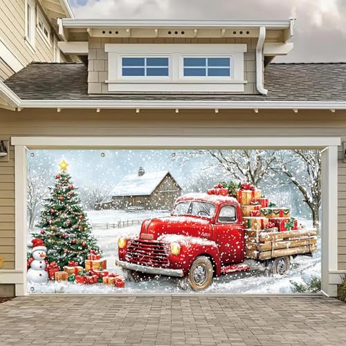 HOMETITUTE Garagentor-Banner für Weihnachten, 4 x 1,8 m, roter LKW, Weihnachtsbaum, Schneemann, Scheunen-Thema, Hintergrundbanner für Außen, Innenbereich, Wintertürabdeckung, Garagenwandabdeckung für HOMETITUTE Garagentor-Banner für Weihnachten, 4 x 1,8 m, roter LKW, Weihnachtsbaum, Schneemann, Scheunen-Thema, Hintergrundbanner für Außen, Innenbereich, Wintertürabdeckung, Garagenwandabdeckung für von HOMETITUTE