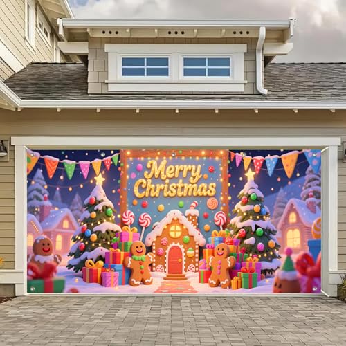 HOMETITUTE Garagentor-Banner für Weihnachten, Lebkuchenhaus, Frohe Weihnachten, Hintergrund für Außen- und Innenbereich, Wintertürabdeckung, Garagenwandabdeckung für Party, Garage, Dekoration, 4 x 1,8 HOMETITUTE Garagentor-Banner für Weihnachten, Lebkuchenhaus, Frohe Weihnachten, Hintergrund für Außen- und Innenbereich, Wintertürabdeckung, Garagenwandabdeckung für Party, Garage, Dekoration, 4 x 1,8 von HOMETITUTE