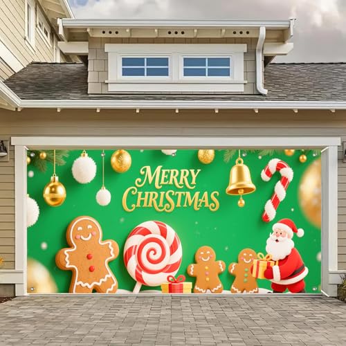 HOMETITUTE Garagentor-Banner für Weihnachten, Lebkuchenmann, Zuckerstangen, Weihnachtsmann-Geschenkboxen, Urlaub, Outdoor, Innenbereich, saisonale Party-Dekoration, festliche Türabdeckung, Hintergrund HOMETITUTE Garagentor-Banner für Weihnachten, Lebkuchenmann, Zuckerstangen, Weihnachtsmann-Geschenkboxen, Urlaub, Outdoor, Innenbereich, saisonale Party-Dekoration, festliche Türabdeckung, Hintergrund von HOMETITUTE