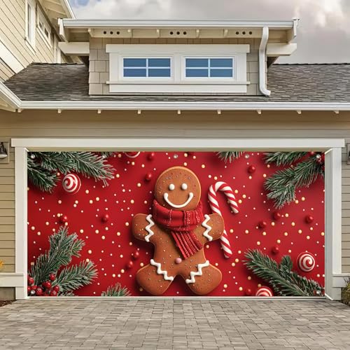 HOMETITUTE Garagentor-Banner für Weihnachten, Lebkuchenmann, rot, grün, Urlaubshintergrund, Veranda, Dekoration, saisonaler Innen- und Eingangsbereich, Party, Dekoration, süßer, festlicher Wandbehang HOMETITUTE Garagentor-Banner für Weihnachten, Lebkuchenmann, rot, grün, Urlaubshintergrund, Veranda, Dekoration, saisonaler Innen- und Eingangsbereich, Party, Dekoration, süßer, festlicher Wandbehang von HOMETITUTE
