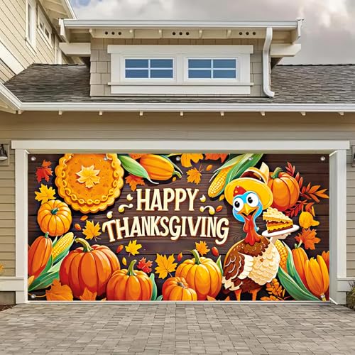 HOMETITUTE Garagentor-Banner mit Aufschrift "Happy Thanksgiving", 4 x 1,8 m, Cartoon-Truthahn-Ernte, Abendessen, Thema, Hintergrund, Dekoration, Herbsttürabdeckung, Banner für Außengarage HOMETITUTE Garagentor-Banner mit Aufschrift "Happy Thanksgiving", 4 x 1,8 m, Cartoon-Truthahn-Ernte, Abendessen, Thema, Hintergrund, Dekoration, Herbsttürabdeckung, Banner für Außengarage von HOMETITUTE
