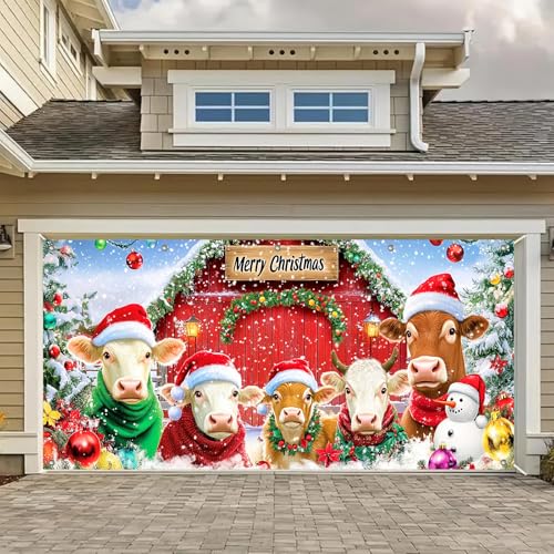 HOMETITUTE Garagentor-Banner mit Aufschrift "Merry Christmas", 4 x 1,8 m, Kühe, Bauernhoftiere, Scheunen-Thema, Hintergrundbanner für Innenbereich, Wintertürabdeckung, Banner für Außengarage HOMETITUTE Garagentor-Banner mit Aufschrift "Merry Christmas", 4 x 1,8 m, Kühe, Bauernhoftiere, Scheunen-Thema, Hintergrundbanner für Innenbereich, Wintertürabdeckung, Banner für Außengarage von HOMETITUTE
