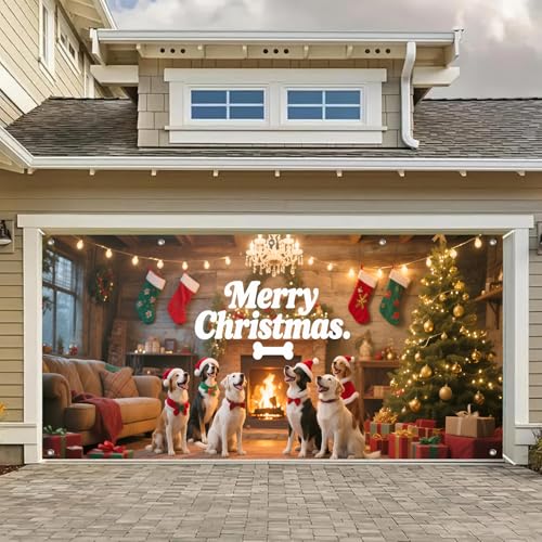 HOMETITUTE Garagentor-Banner mit Aufschrift "Merry Christmas", Motiv: Hunde, Kamin-Thema, Banner für Außen- und Innenbereich, Wintertürabdeckung, Garage, Wandabdeckung für Party, Garage, Dekoration, 4 HOMETITUTE Garagentor-Banner mit Aufschrift "Merry Christmas", Motiv: Hunde, Kamin-Thema, Banner für Außen- und Innenbereich, Wintertürabdeckung, Garage, Wandabdeckung für Party, Garage, Dekoration, 4 von HOMETITUTE