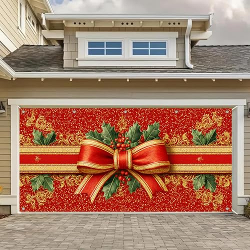 HOMETITUTE Garagentor-Banner mit roter Schleife, Stechpalme, 4 x 1,8 m, Urlaubsthema, Hintergrund, Weihnachten, Winterdekoration, Türabdeckung, hängende Dekorationen, Innen- und Außenbereich, Garage HOMETITUTE Garagentor-Banner mit roter Schleife, Stechpalme, 4 x 1,8 m, Urlaubsthema, Hintergrund, Weihnachten, Winterdekoration, Türabdeckung, hängende Dekorationen, Innen- und Außenbereich, Garage von HOMETITUTE