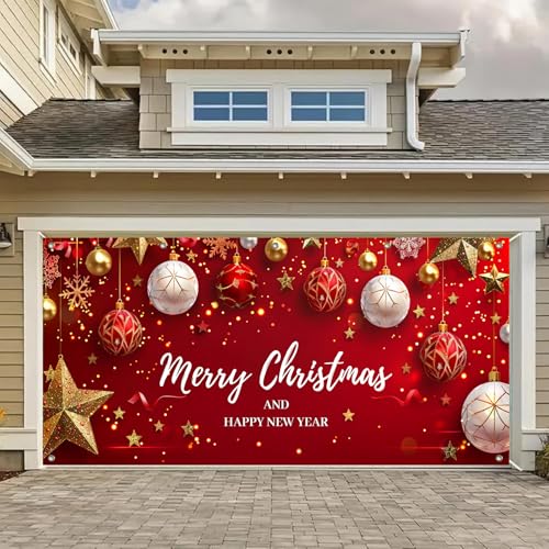 HOMETITUTE Garagentorabdeckung, 4 x 1,8 m, Rot / Gold, Ornamente, Frohe Weihnachten und Happy New Year Feiertagsparty-Dekorationen, Innen- und Außenbereich, Wandhintergrund, Dekoration, festliche HOMETITUTE Garagentorabdeckung, 4 x 1,8 m, Rot / Gold, Ornamente, Frohe Weihnachten und Happy New Year Feiertagsparty-Dekorationen, Innen- und Außenbereich, Wandhintergrund, Dekoration, festliche von HOMETITUTE