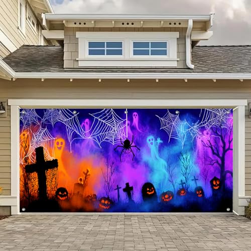 HOMETITUTE Halloween-Garagentor-Abdeckung, Banner, gruseliger Kürbis, Totenkopf, Geist, Wanddekoration, für drinnen und draußen, Party, Foto-Hintergrund, Dekoration, saisonale Wanddekoration HOMETITUTE Halloween-Garagentor-Abdeckung, Banner, gruseliger Kürbis, Totenkopf, Geist, Wanddekoration, für drinnen und draußen, Party, Foto-Hintergrund, Dekoration, saisonale Wanddekoration von HOMETITUTE