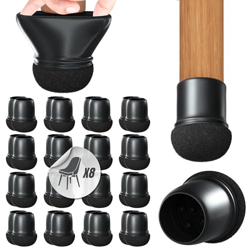 Premium 32 Stück Stuhlbeinkappen Rund, Filzgleiter, Stuhlbeinschoner, Schutzkappen mit Filz für Stuhlbeine | Möbelgleiter Set für 8 Stühle | Silikon Gleiter Stuhlbeinsocken Ø 14-19 mm, Schwarz von HOMETOWN