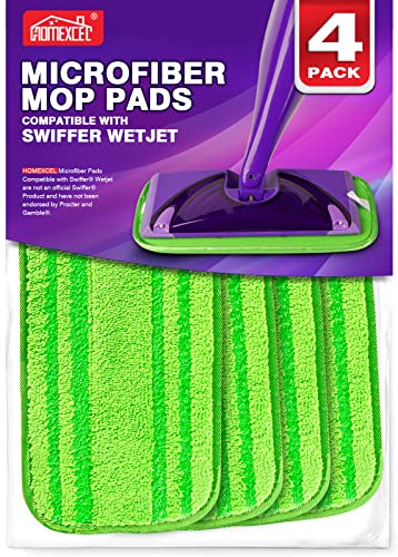 HOMEXCEL Mikrofaser-Wischmopp-Pads kompatibel mit Swiffer Wet Jet, wiederverwendbar und maschinenwaschbar, Bodenwisch-Pad Nachfüller, Wischkopf-Ersatz für Multi Surface Wet & Dry Cleaning, 4 Stück von HOMEXCEL