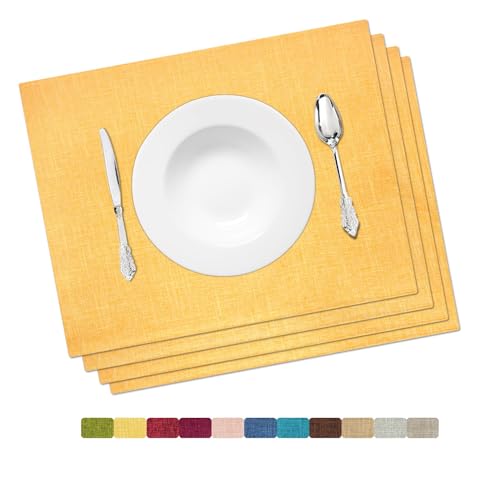 HOMEYNICE Platzdeckchen-Set, waschbare Platzsets für Partys, elegante Tischmatten für Küchentisch, 4er-Set Esstisch-Tischsets, hitzebeständige Stoff-Tischsets für drinnen und draußen, 13 x 19-Gelb von HOMEYNICE